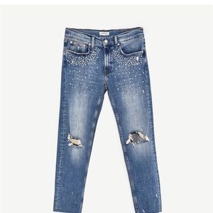 ZARA pearl studded boyfriend jeans
